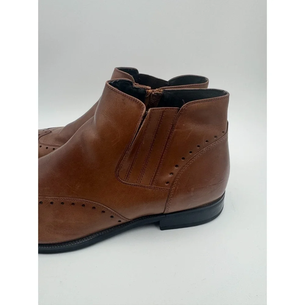 Stacy Adams 24992-221 Mens 13 M Chelsea Boot Brown Leather Side Zip Ankle Brogue